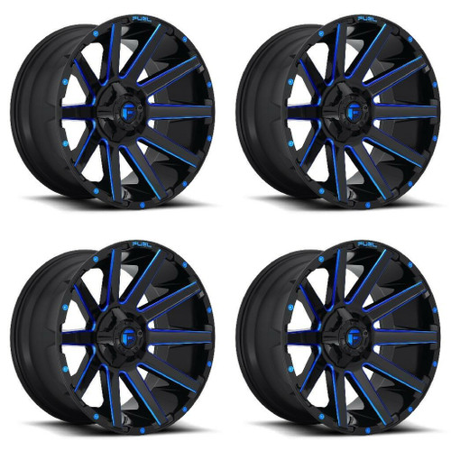 Set 4 20" Fuel D644 Contra 20x9 6x135 6x5.5 20mm Black Blue Tinted Clear Wheels