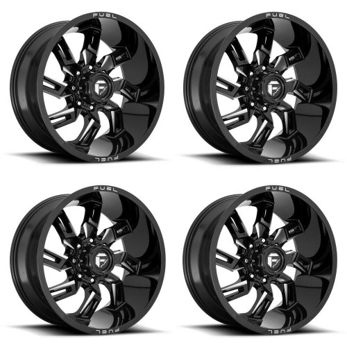 Set 4 20" Fuel 1PC D747 Lockdown 20x10 Gloss Black Milled 6x5.5 Wheels -18mm