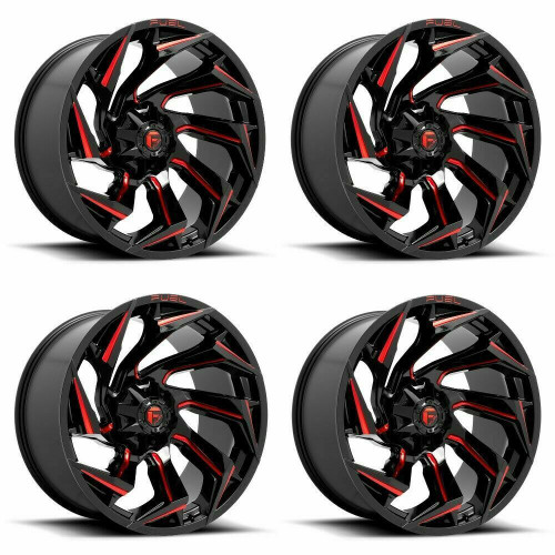 Set 4 Fuel  D755 Reaction 22x12 5x4.5 5x5 Black Milled Red Tint Wheels 22" -44mm