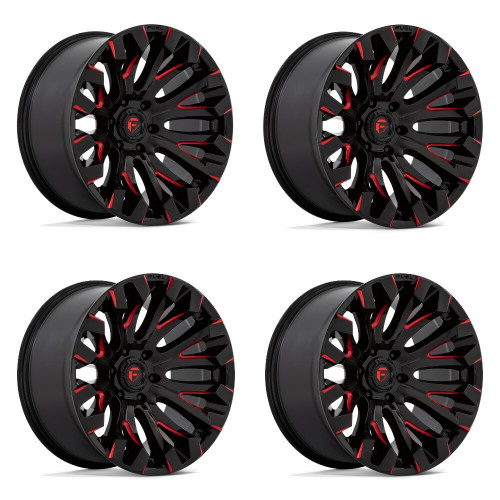 Set 4 Fuel D829 Quake 18x9 8x6.5 Gloss Black Milled Red Tint Wheels 18" 1mm
