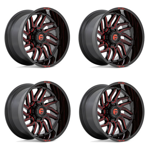 Set 4 20" Fuel D808 Hurricane 20x9 8x180 1mm Black Milled Red Tint Truck Wheels