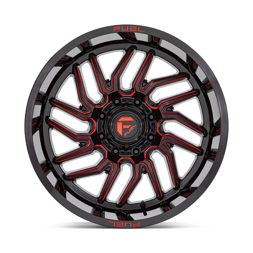 20" Fuel D808 Hurricane 20x10 6x5.5 -18mm Wheel Gloss Black Milled Red Tint Rim