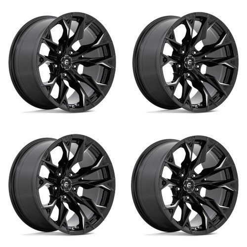 Set 4 20" Fuel D803 Flame 20x9 5x5 1mm Gloss Black Milled Wheels For Jeep Rims