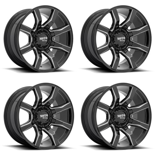 Set 4 Moto Metal MO804 Spider 20x9 8x170 Gloss Black Milled Wheels 20" 18mm Rims