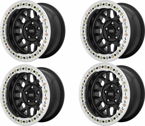 Set 4 KMC KM235 Grenade Crawl Beadlock 17x8.5 6x6.5 Satin Black Wheels 17" 0mm