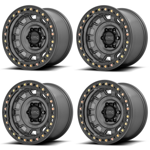 Set 4 KMC KM236 Tank Beadlock 17x9 6x5.5 Anthracite Wheels 17" -15mm Rims
