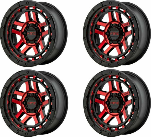 Set 4 KMC KM540 Recon 17x9 5x5 Gloss Black Machined Red Tint Wheels 17" -12mm