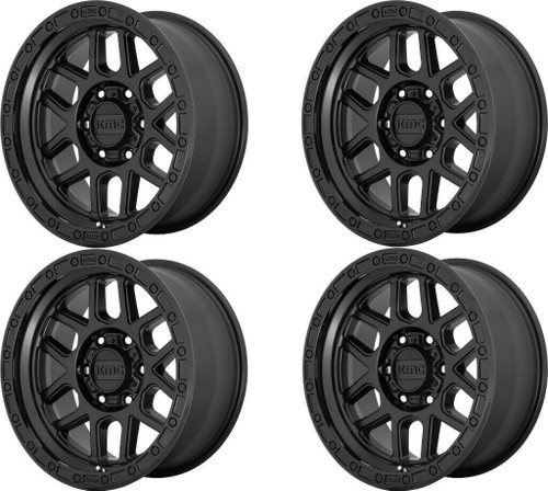 Set 4 17" KMC KM544 Mesa 17x8.5 5x5 Satin Black Gloss Black Lip Wheels 0mm Rims