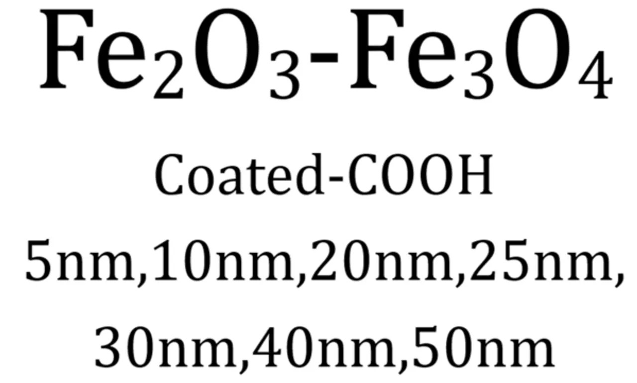 coated with Carboxylic Acid (COOH): 5nm, 10nm, 15nm, 20nm, 25nm, 30nm, 40nm, 50nm