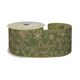 Green with Gold Glitter Text Ribbon (63mm x 10yds) Green with Gold Glitter Text Ribbon (63mm x 10yds)