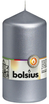 Silver Bolsius Pillar Candle (130mm x68mm)