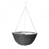 14 inch Faux Rattan Hanging Basket, Black