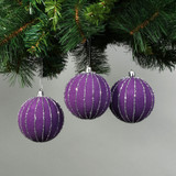 8cm Purple Velvet Baubles with Glitter (Set of 6) 8cm Purple Velvet Baubles with Glitter (Set of 6)