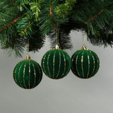 8cm Green Velvet Baubles with Glitter Trim (Set of 6) 8cm Green Velvet Baubles with Glitter Trim (Set of 6)