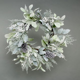 Lambs Ear, Holly Pine Cone & White Berry Flocked Wreath (60cm) Lambs Ear, Holly Pine Cone & White Berry Flocked Wreath (60cm)