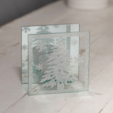 Square Glass Tealight Holder with Christmas Tree Design