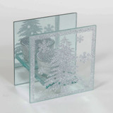Square Glass Tealight Holder with Christmas Tree Design