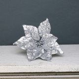Silver Glitter Poinsettia Pick
