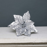 Silver Glitter Poinsettia Pick Silver Glitter Poinsettia Pick