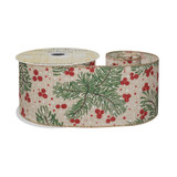 Natural green spruce and red berry ribbon Natural green spruce and red berry ribbon