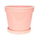 Vintage Pink-Stoneware Painted Pot with Saucer (20x17cm)