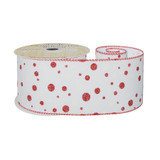 White Wired Ribbon with Red and White Dots (63mm x 10 yards) 