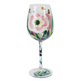 Peonies & Bees Hand Painted Wine Glass