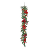 Red Poinsettia Garland with Baubles (180cm)