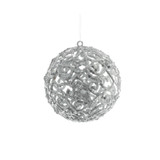 Filigree Glitter Ball Hanging Decoration - Silver (13cm)