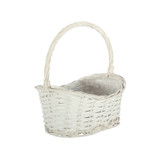 White Oval Woven Basket with Handle (Large) White Oval Woven Basket with Handle (Large)