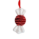 Red & White Tinsel Glitter Round Candy with String Hanging Decoration (13cm)