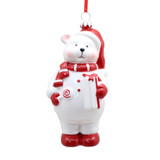 White & Red Polar Bear with Gift & Lolly Hanging Ornament (13cm)