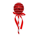 Red Tinsel Glitter Lollipop Ball with Stripey String Hanging Decoration (15cm)