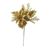 Gold Glitter Poinsettia & Bauble Pick (24cm)