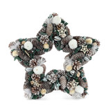 Frosted Star Wreath with Pom Poms (45cm)