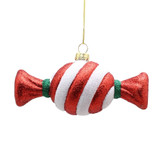 Red & White Glitter Striped Candy Sweet Hanging Ornament (12cm)
