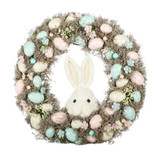 Easter Wreath with Pastel Eggs & White Rabbit (43cm)