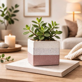 Hortus Pink & White Bordeaux Stoneware Cube (9.5cm H x 10.5cm W)