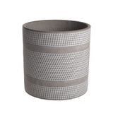 Large Grey Cylindrical Geometric Pattern Cement Pot