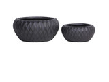 Set of 2 Hortus Indoor Embossed Diamond Black Low Bowl Planters