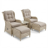 5 Piece Beige Recliner Outdoor Rattan Chair & Table Set