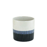 White & Blue Striped Ceramic Pot