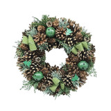 Green Christmas Wreath with Bows, Bells & Tree Decorations (30cm)