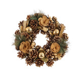 Gold Cone, Bauble & Flower Christmas Wreath (30cm)