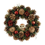 Green Christmas Wreath with Bird, Cones & Baubles (36cm)