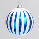 Blue & White Stripe Christmas Bauble (15cm)
