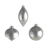 Silver Glass Bauble with Leaf Pattern (Assorted Designs)