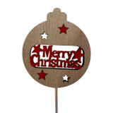 Merry Christmas Wooden Bauble Pick with Stars