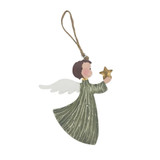 Sage Green Angel with Star Hanging Decoration (9.5cm)
