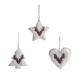 Dear Head Wooden Hanging Decoration with Fur & Tartan (Assorted Designs)